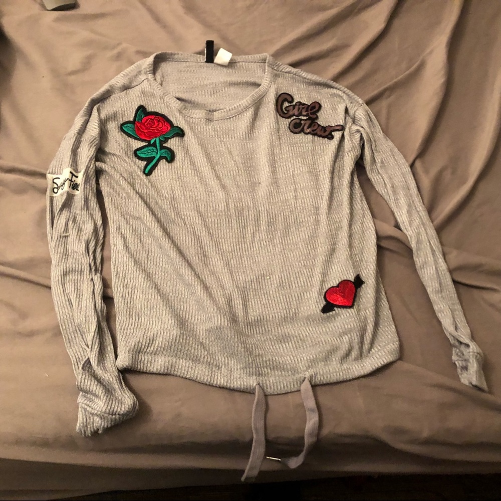 Silver drawstring decorated long sleeve top